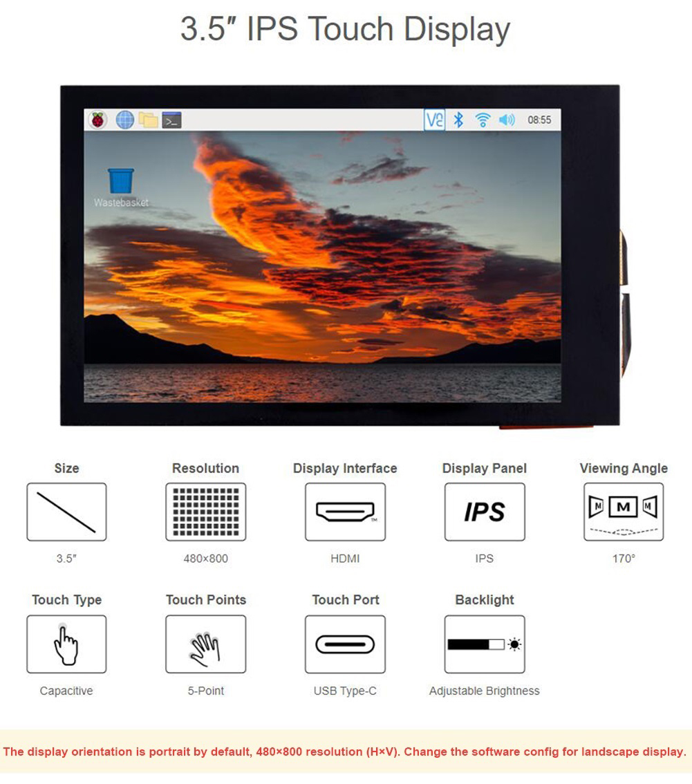 Pi Display - شاشة LCD تعمل باللمس بالسعة 3.5